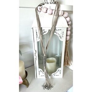 Suede leather beaded tassel necklace